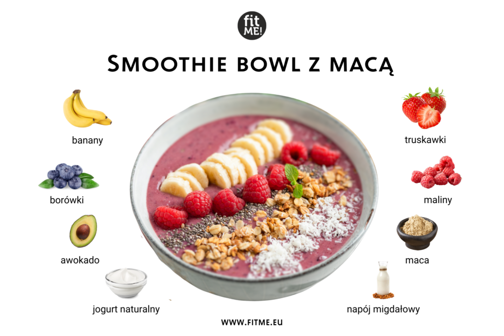 Smoothie Bowls z dodatkiem macy to nie tylko kulinarna przyjemność, ale również zdrowa dawka składników odżywczych, które pobudzą organizm na cały dzień. Składniki takie jak zamrożony banan, truskawki, borówki i maliny dostarczają obfitości witamin, minerałów i antyoksydantów, wspierając zdrowie i wzmacniając układ immunologiczny.
