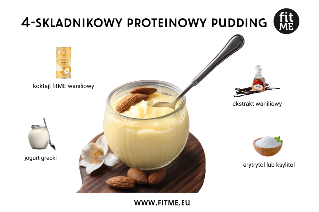 4-składnikowy proteinowy pudding to pyszna i pożywna przekąska, która idealnie sprawdza się jako zdrowa opcja dla osób aktywnych fizycznie. Głównymi składnikami tego deseru są jogurt grecki, odchudzający koktajl fitME waniliowy, ekstrakt waniliowy oraz erytrytol lub ksylitol. Połączenie tych składników nie tylko gwarantuje wyjątkowy smak, ale również dostarcza organizmowi wartościowych substancji odżywczych niezbędnych do regeneracji mięśni i utrzymania odpowiedniej formy fizycznej.