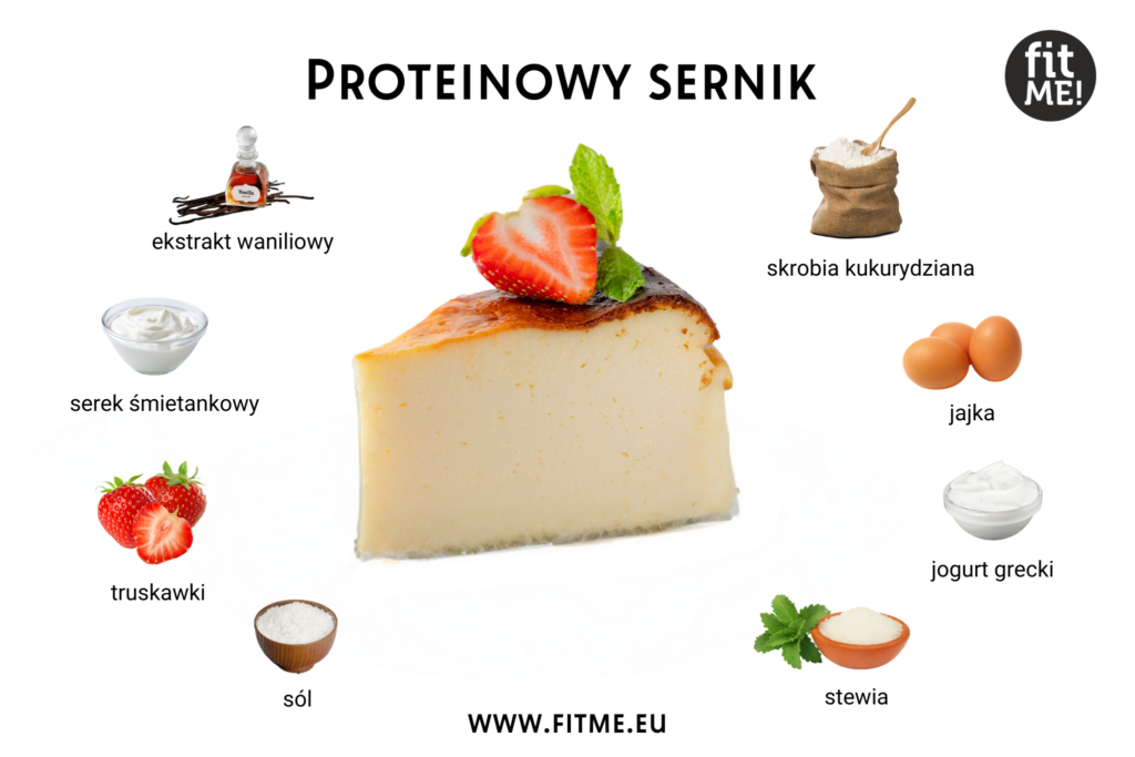 Sernik proteinowy to zdrowa i smaczna alternatywa dla tradycyjnych deserów, oparta na jogurcie greckim, jajach, serniku śmietankowym i naturalnych słodzikach. Bogaty w białko i składniki odżywcze, oferuje kremową konsystencję i głęboki smak, zachowując przy tym niską zawartość tłuszczu. Dodatki takie jak truskawki, ekstrakt waniliowy i sól doskonale komponują się, tworząc zbalansowane doznania smakowe. Zamiast obciążać organizm nadmiarem kalorii i cukru, sernik proteinowy wspiera zdrowy tryb życia, będąc idealnym wyborem dla osób aktywnych fizycznie i dbających o dietę.