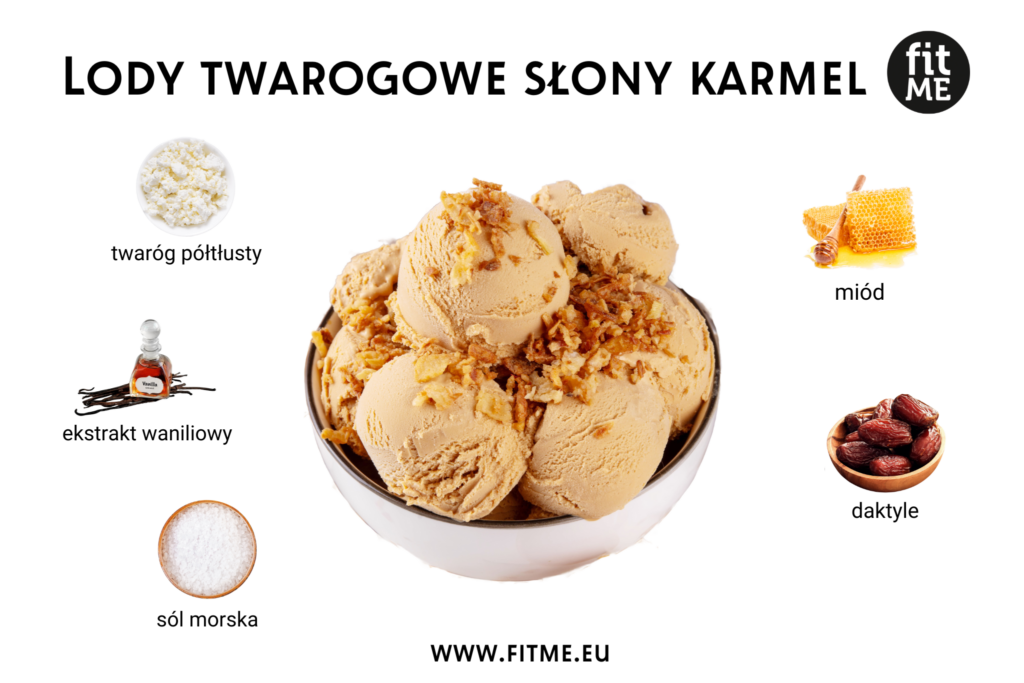 Lody twarogowe słony karmel to nie tylko wykwintny deser, ale również zdrowa alternatywa dla osób, które dbają o swoją dietę i zdrowie. Dzięki wysokiej zawartości białka, pochodzącego głównie z twarogu półtłustego, te lody stanowią doskonałą propozycję dla osób aktywnych fizycznie, sportowców oraz tych, którzy pragną zwiększyć spożycie białka w swojej diecie. Połączenie kremowego twarogu z intensywnym smakiem słonego karmelu, miodu, ekstraktu waniliowego, soli morskiej i daktyli, tworzy niezwykle harmonijną kompozycję smakową, która zadowoli nawet najbardziej wymagające podniebienia.