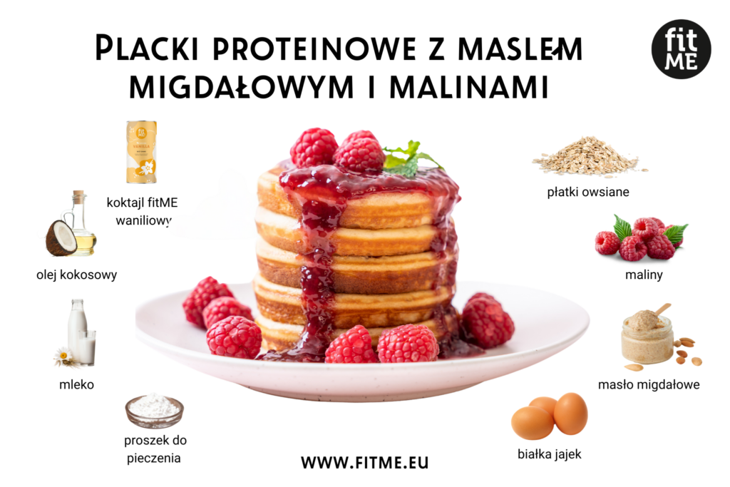 Rozkoszuj się każdym kęsem moich proteinowych placków z masłem migdałowym i malinami, które są nie tylko niebiańsko pyszne, ale także pełne energii. Zestawienie chrupiących płatków owsianych, odchudzającego koktajlu fitME wanilia oraz puszystych białek jajek sprawia, że każdy kęs to wybuch energii i zdrowia. A kiedy dodasz do tego kremowe masło migdałowe i soczyste maliny, dostajesz idealną dawkę słodyczy i odżywczych składników, które poprawią Twój nastrój i dodadzą energii na cały dzień.