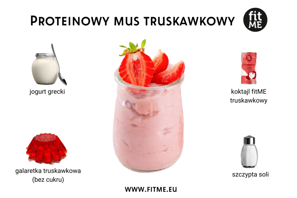 Proteinowy mus truskawkowy to pyszna i zdrowa przekąska, która cieszy się dużą popularnością ze względu na swoje bogactwo w białko oraz niską zawartość cukru i kalorii. Składa się głównie z jogurtu greckiego, koktajlu fitME truskawkowego oraz truskawkowej galaretki bez dodatku cukru. Jest to doskonały wybór nie tylko dla osób aktywnych fizycznie, ale również dla tych, którzy szukają smacznego sposobu na zwiększenie spożycia białka i witamin.