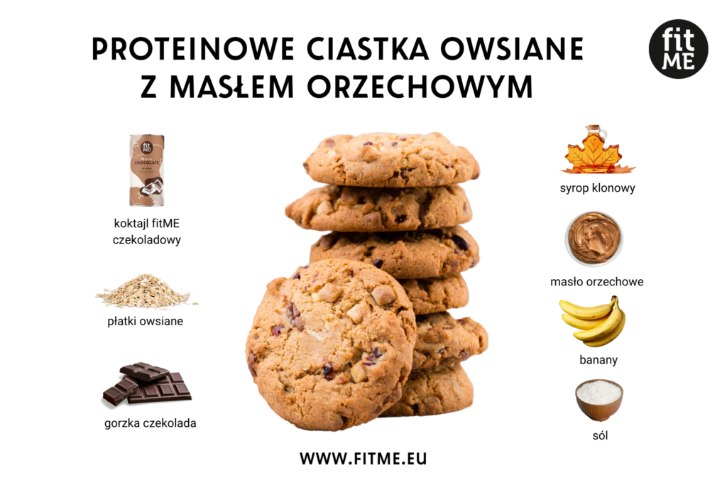 Składniki używane do przygotowania proteinowych ciastek owsianych z masłem orzechowym są starannie dobrane, aby zapewnić jak najwięcej korzyści zdrowotnych. Banany dostarczają naturalnej słodyczy i są bogate w potas, który wspomaga prawidłowe funkcjonowanie mięśni. Płatki owsiane, pełne błonnika, pomagają utrzymać uczucie sytości i wspierają zdrowie układu pokarmowego. Masło orzechowe jest źródłem zdrowych tłuszczów i białka, które są kluczowe dla regeneracji mięśni po wysiłku fizycznym. Syrop klonowy dodaje naturalnej energii, a gorzka czekolada jest bogata w antyoksydanty, które chronią organizm przed wolnymi rodnikami. Odchudzający koktajl fitME zwiększa zawartość białka, co wspomaga budowę mięśni i regenerację. Sól podkreśla smak ciastek i pomaga w utrzymaniu równowagi elektrolitowej. Dzięki tej unikalnej kombinacji składników, proteinowe ciastka owsiane z masłem orzechowym są idealną, zdrową przekąską na każdy dzień.