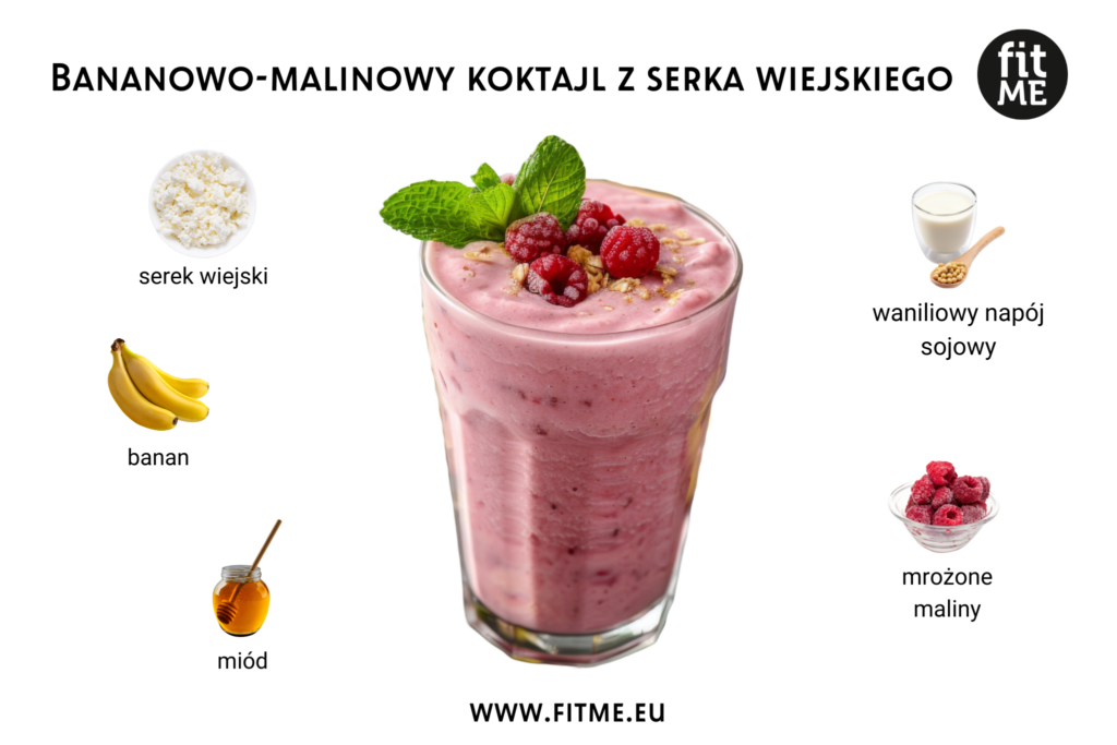 Bananowo-malinowy koktajl z serka wiejskiego to doskonałe połączenie smaku i wartości odżywczych, idealne na zdrowe śniadanie lub przekąskę. Serek wiejski, będący bazą koktajlu, dostarcza solidnej porcji białka, które wspiera regenerację mięśni i długotrwałe uczucie sytości. Kremowa konsystencja serka wiejskiego sprawia, że koktajl jest nie tylko pożywny, ale również aksamitny i przyjemny w smaku. Dodatkowo, serki wiejskie są niskokaloryczne, co czyni je świetnym wyborem dla osób dbających o sylwetkę.