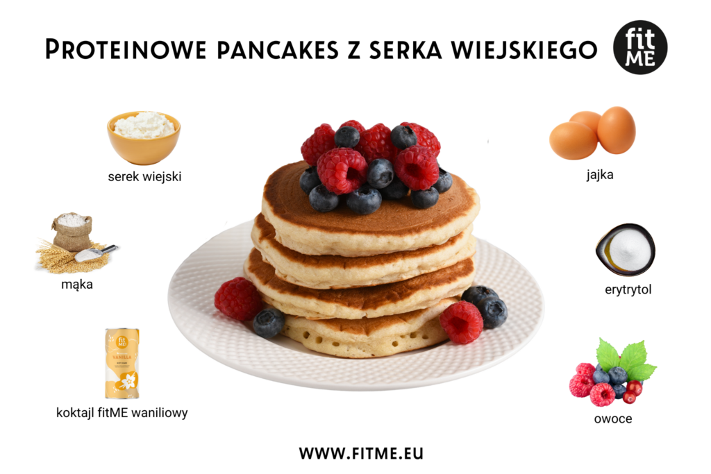 Proteinowe pancakes z serka wiejskiego to doskonała propozycja na pożywne i zdrowe śniadanie, szczególnie dla osób aktywnych fizycznie oraz dbających o zbilansowaną dietę. Serek wiejski, będący głównym składnikiem, jest bogatym źródłem białka, które wspiera regenerację mięśni i pomaga w budowie masy mięśniowej. Dzięki zawartości wapnia i aminokwasów, pancakes te wspomagają zdrowie kości i funkcjonowanie układu nerwowego, a jednocześnie są lekkostrawne i niskokaloryczne.