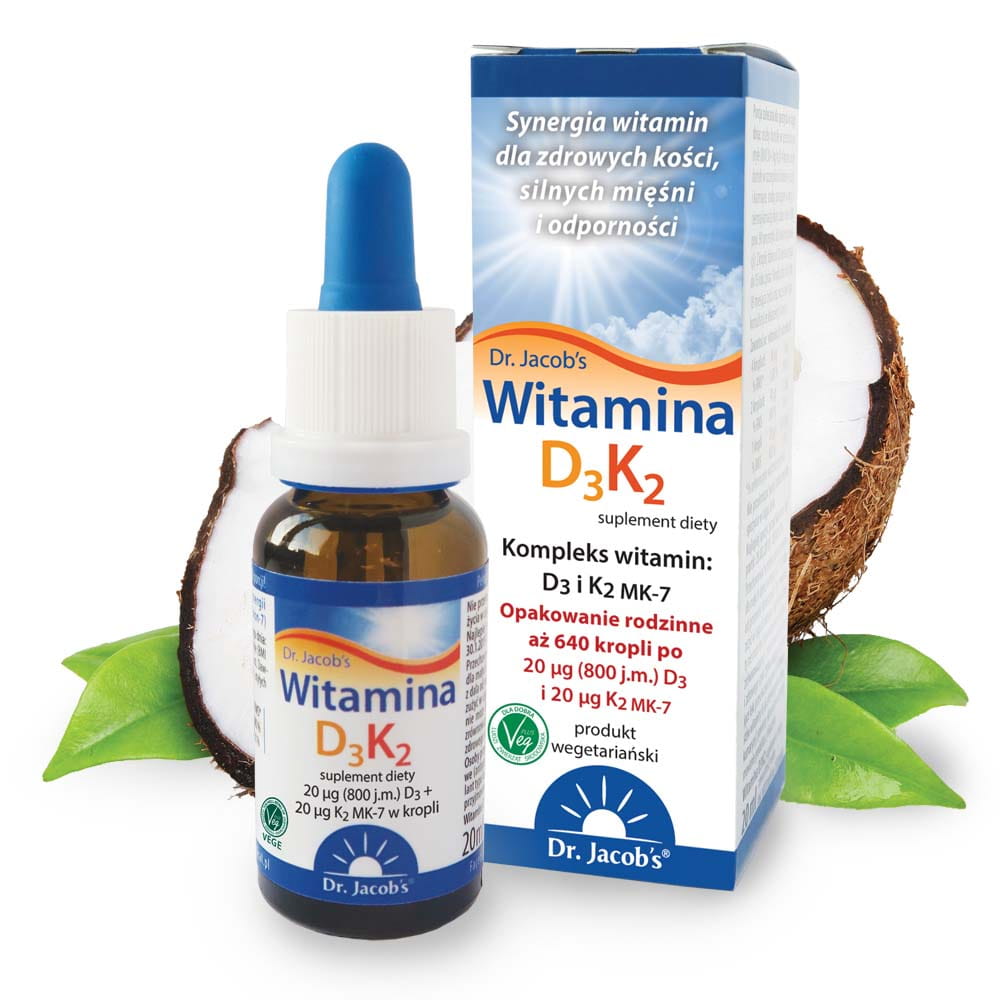 Witamina D3 K2 MK7 Krople 20ml 800 IU 640 Porcji - Dr Jacobs