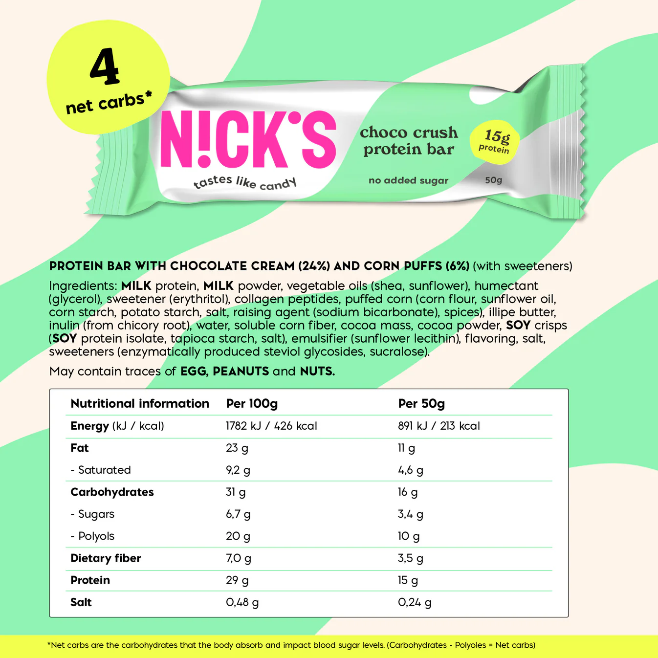 Nick's Protein Bar Choco Crush 50g – Baton Proteinowy Bez Cukru 15g białka - obrazek 7